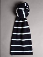 Marks & Spencer Pure Cashmere Striped Scarf Navy Mix