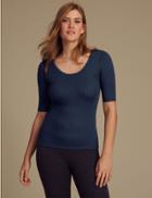 Marks & Spencer 2 Pack Thermal Short Sleeve Pointelle Tops Navy Mix