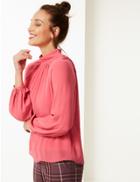 Marks & Spencer Funnel Neck Long Sleeve Blouse Pink