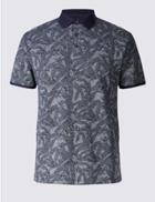Marks & Spencer Pure Cotton Floral Print Polo Shirt Ice Blue