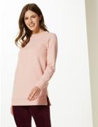 Marks & Spencer Cotton Rich Longline Long Sleeve Sweatshirt Melba Blush