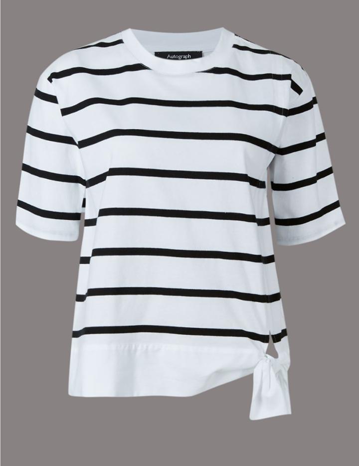 Marks & Spencer Pure Cotton Striped Tie Side Jersey Top Black Mix