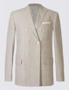 Marks & Spencer Linen Rich Double Breasted Jacket Neutral