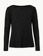 Marks & Spencer Textured Rib Round Neck Long Sleeve T-shirt Black