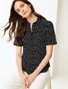 Marks & Spencer Polka Dot Short Sleeve Shirt Black Mix