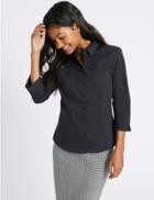 Marks & Spencer Cotton Rich 3/4 Sleeve Shirt Navy
