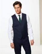Marks & Spencer Blue Textured Tailored Fit Wool Waistcoat Blue