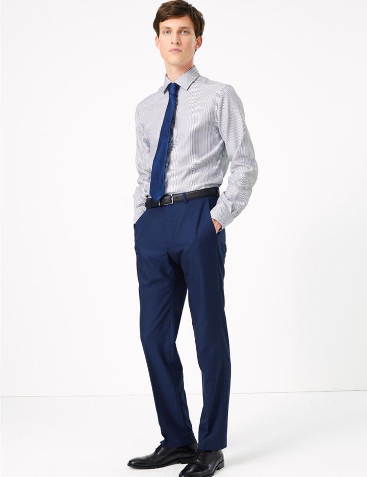 Marks & Spencer Tailored Fit Rope Print Easy To Iron Shirt Navy Mix