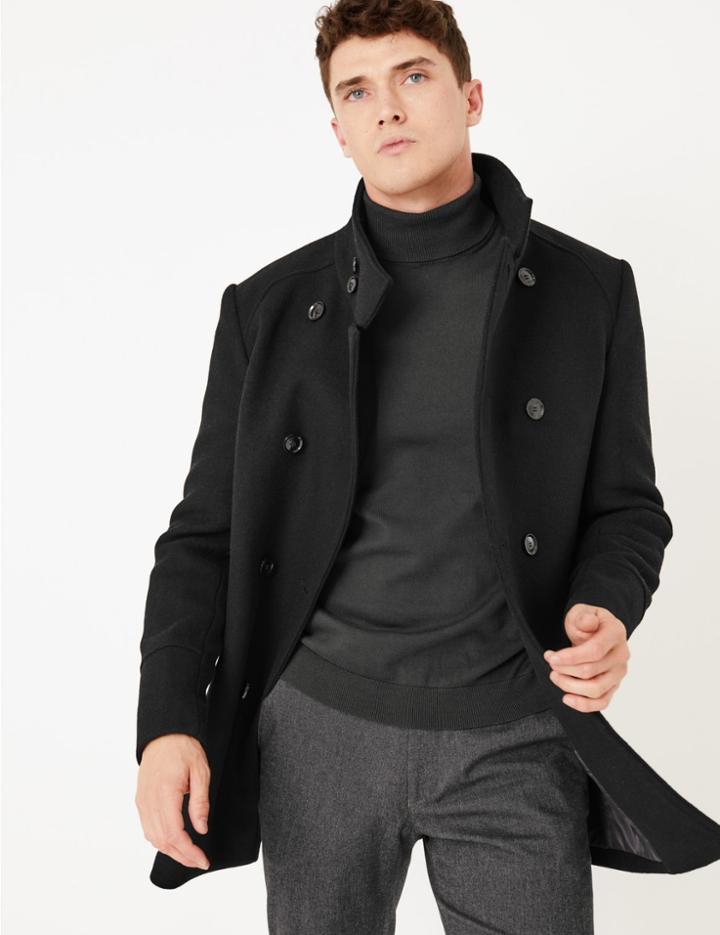 Marks & Spencer Tailored Wool Double Breasted Jacket Black