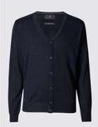 Marks & Spencer Merino Wool Blend Tailored Fit Cardigan Navy