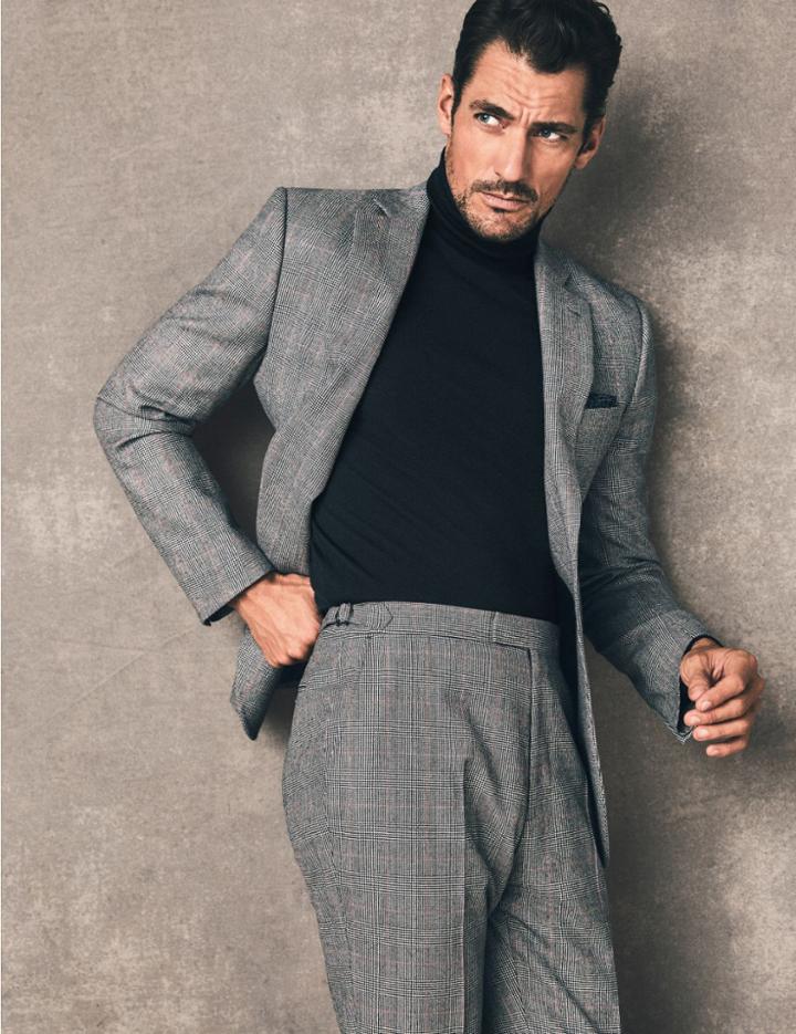 Marks & Spencer Checked Tailored Fit Wool Trousers Neutral