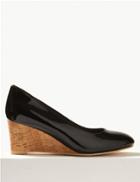 Marks & Spencer Leather Wedge Heel Court Shoes Black Patent