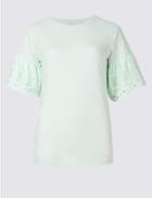 Marks & Spencer Pure Cotton Broderie Sleeve T-shirt Mint