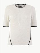 Marks & Spencer Linen Blend Knitted Short Sleeve Top Navy
