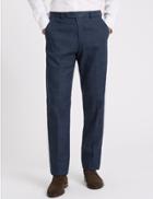 Marks & Spencer Linen Miracle Regular Fit Flat Front Trousers Indigo