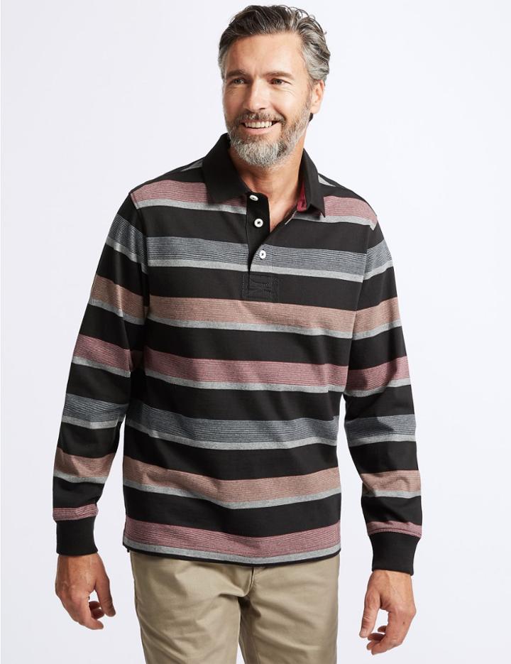 Marks & Spencer Slim Fit Pure Cotton Striped Rugby Top Black Mix