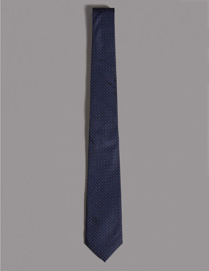 Marks & Spencer Pure Silk Micro Spot Tie Navy