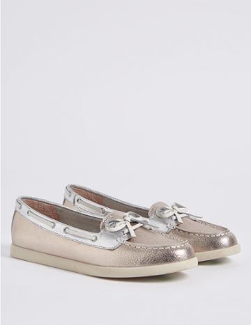 Marks & Spencer Leather Boat Shoes With Insolia Flex&reg; Silver