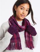 Marks & Spencer Checked Scarf & Gloves Set Purple Mix