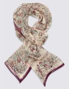 Marks & Spencer Pure Silk Floral Print Scarves Cream Mix