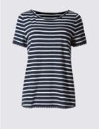 Marks & Spencer Pure Cotton Striped Short Sleeve T-shirt Navy Mix