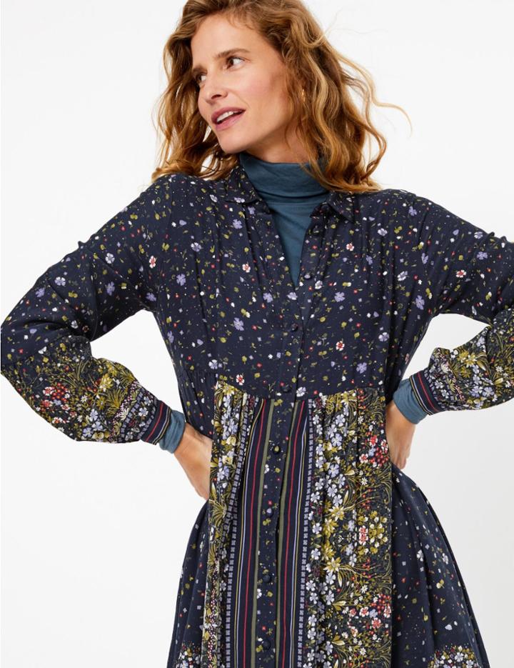 Marks & Spencer Floral Print Midi Shirt Dress Navy Mix