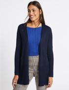 Marks & Spencer Open Front Ribbed Cardigan Navy