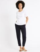 Marks & Spencer Drawstring Crepe Tapered Leg Trousers Navy