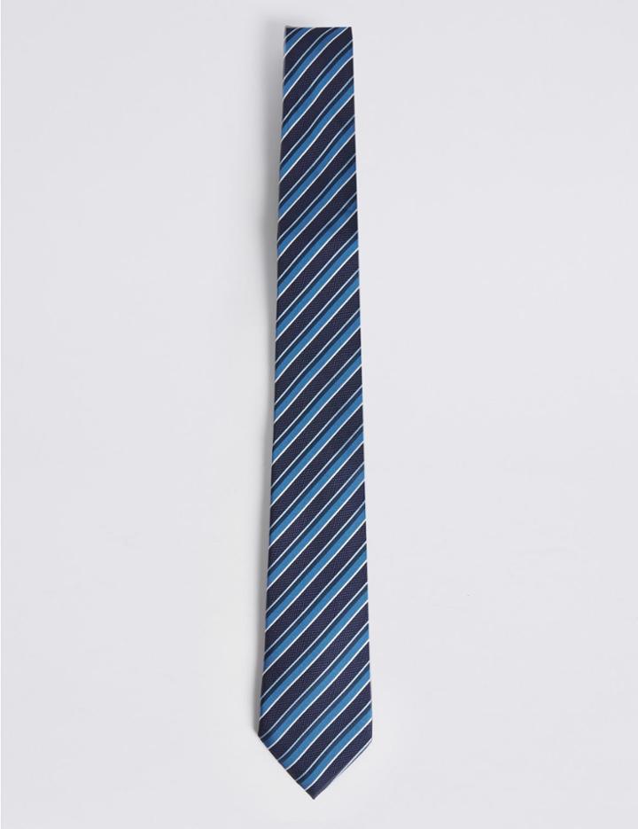 Marks & Spencer Textured Stripe Tie Blue Mix