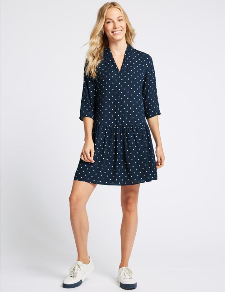 Marks & Spencer Diamond Print Drop Waist Mini Dress Navy Mix