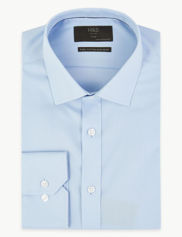 Marks & Spencer Slim Fit Cotton Twill Non-iron Shirt Sky Blue
