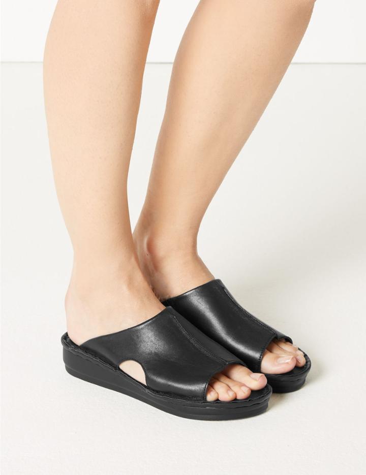 Marks & Spencer Leather Flatform Seamed Mule Black