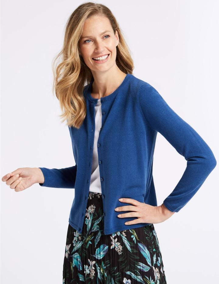 Marks & Spencer Cashmilon&trade; Long Sleeve Cardigan Bright Blue