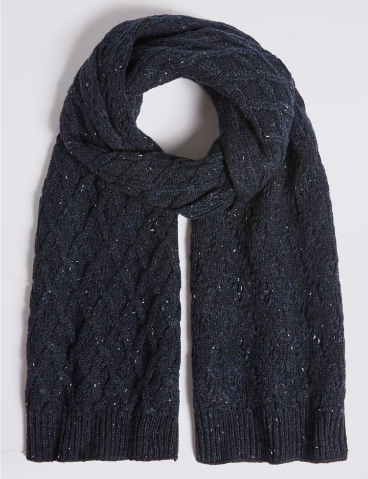 Marks & Spencer Nepped Cable Knitted Scarf Navy