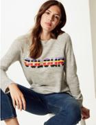 Marks & Spencer Jacquard Round Neck Jumper Light Grey Mix