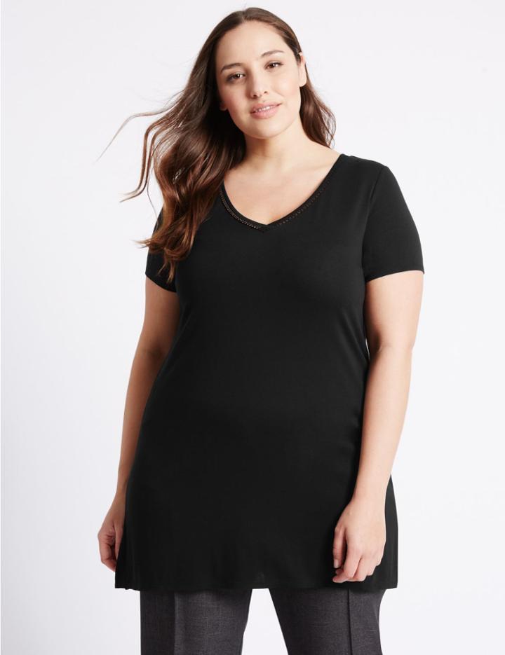 Marks & Spencer Plus V-neck Short Sleeve Tunic Black