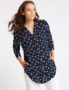 Marks & Spencer Spotted Longline Long Sleeve Shirt Navy Mix