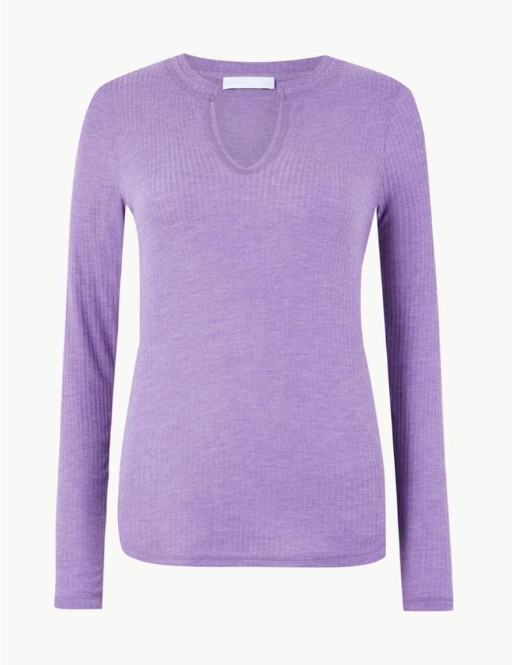 Marks & Spencer Notch Neck Long Sleeve Top Soft Violet
