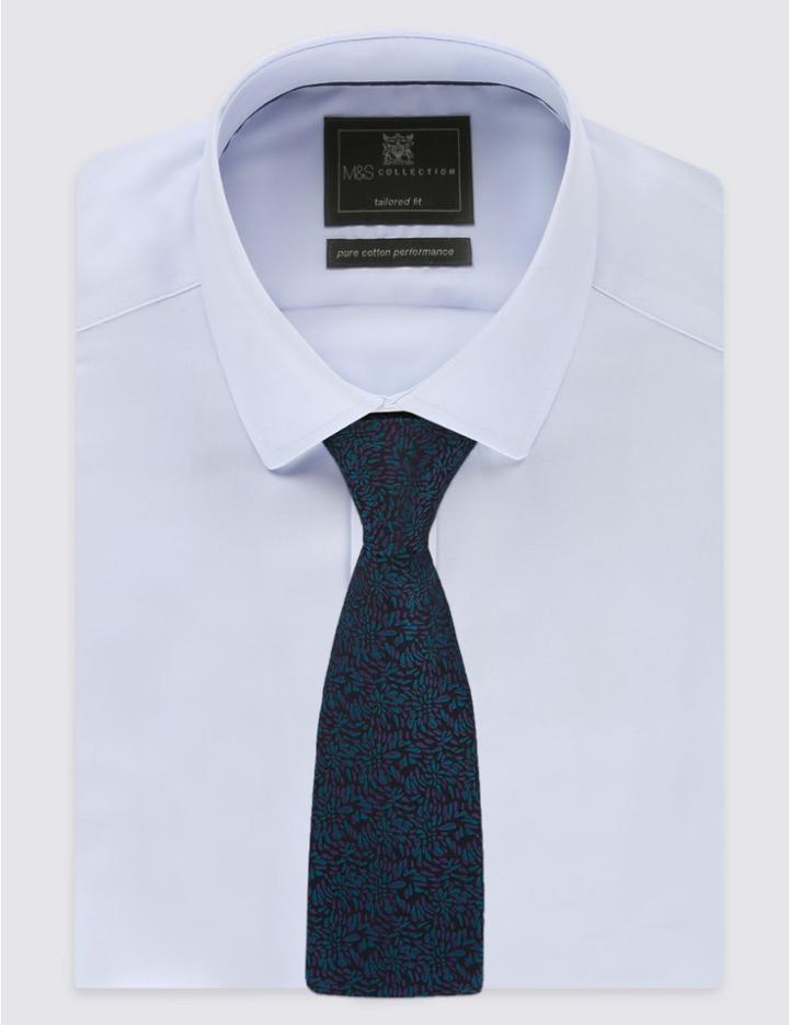 Marks & Spencer Pure Silk Floral Tie Turquoise Mix