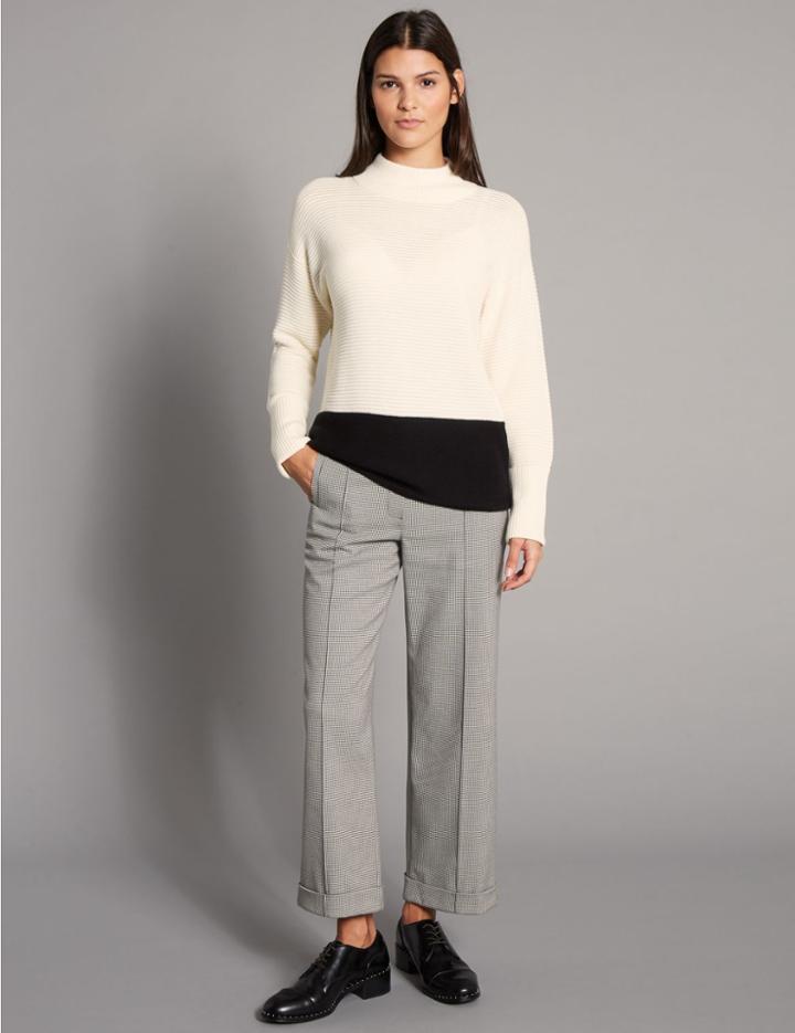 Marks & Spencer Dogtooth Print Straight Leg Trousers Black Mix