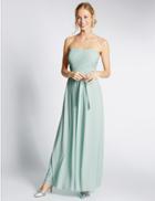 Marks & Spencer Strapless Pleated Maxi Dress With Belt Duck Egg