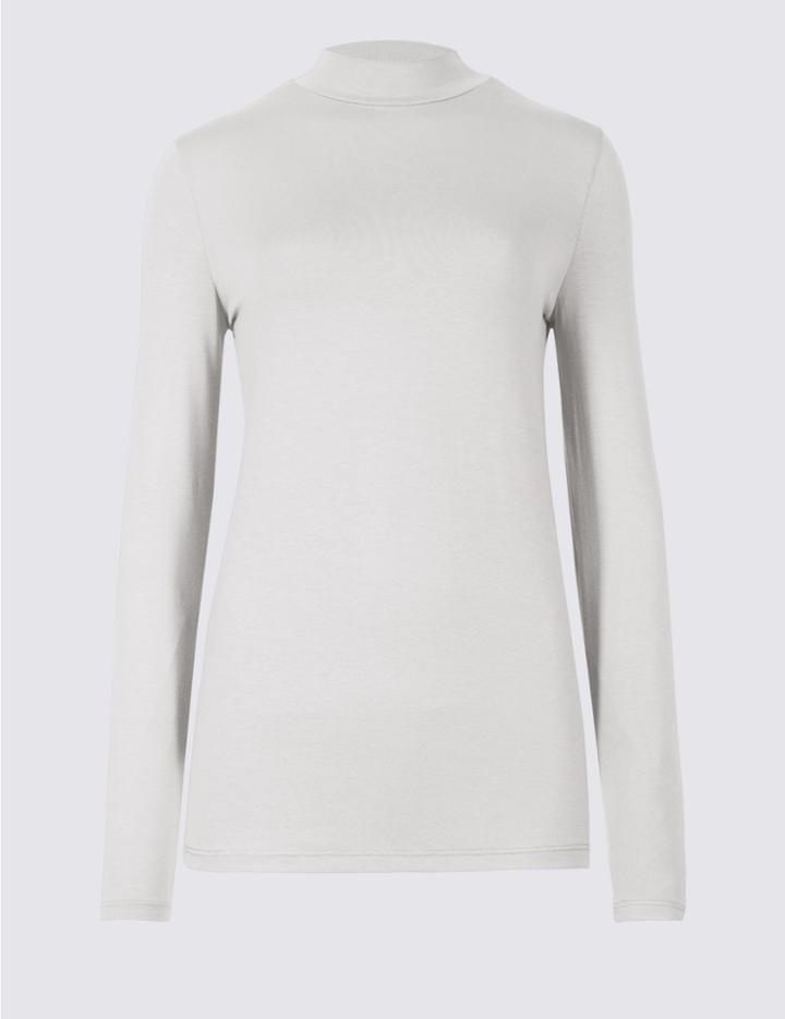 Marks & Spencer Funnel Neck Long Sleeve Top Silver