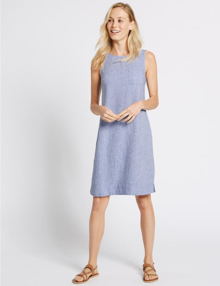 Marks & Spencer Linen Rich Pocket Shift Dress Chambray