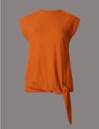 Marks & Spencer Eyelet Rib Tie Short Sleeve Jersey Top Orange