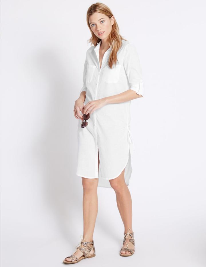 Marks & Spencer Pure Cotton Midi Shirt Dress Navy