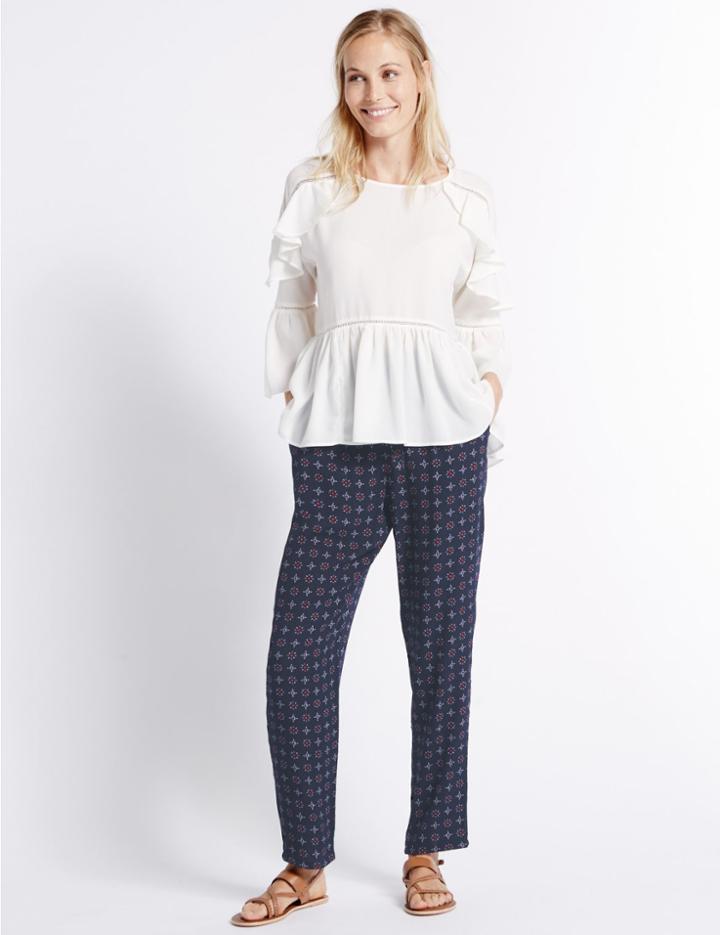 Marks & Spencer Foulard Print Tapered Leg Trousers Navy Mix