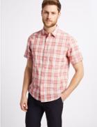 Marks & Spencer Pure Cotton Checked Shirt With Pocket Coral