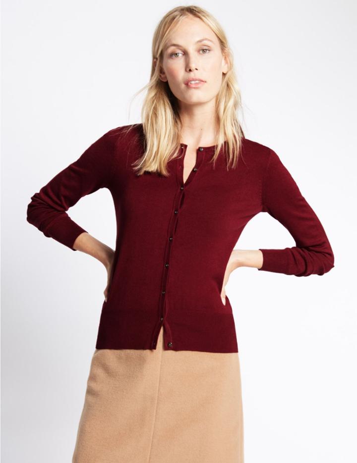 Marks & Spencer Ribbed Cardigan Burgundy