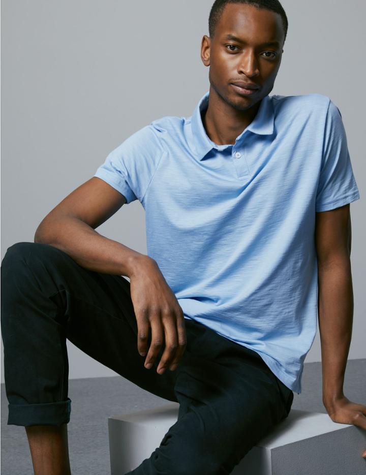 Marks & Spencer Supima Cotton Slim Fit Polo Shirt Light Blue