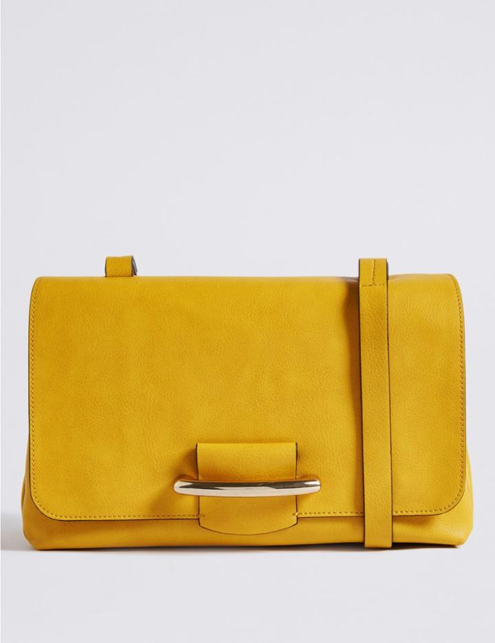 Marks & Spencer Faux Leather Bar Detail Shoulder Bag Mustard